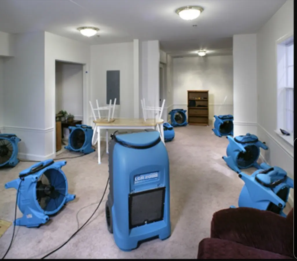 Air movers and dehumidifier setup for Water Damage Restoration in Lompoc